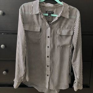 INC Sheer Striped Button Up Blouse
